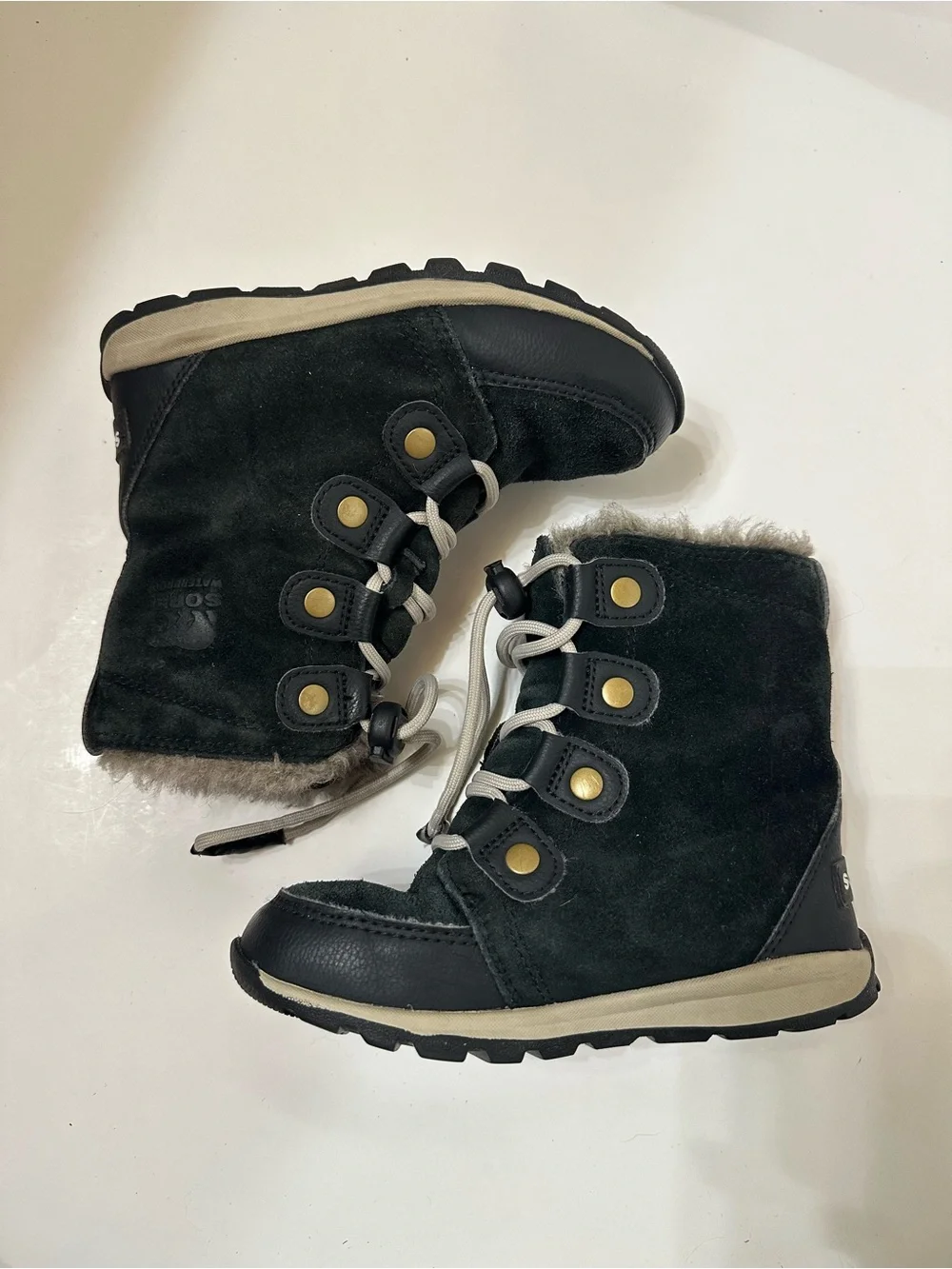Sorel Explorer Joan Kids Suede Winter Boots Black Size 11 (EU 28)